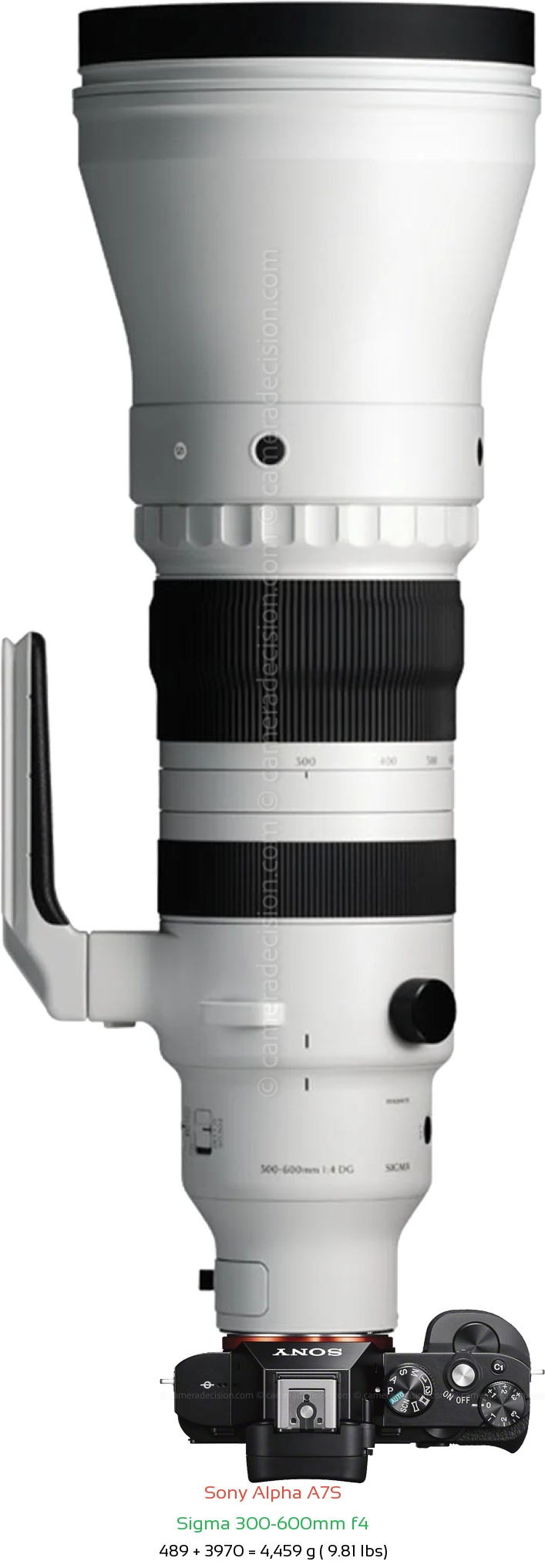 Sony A7S with Sigma 300-600mm f4 Lens Size