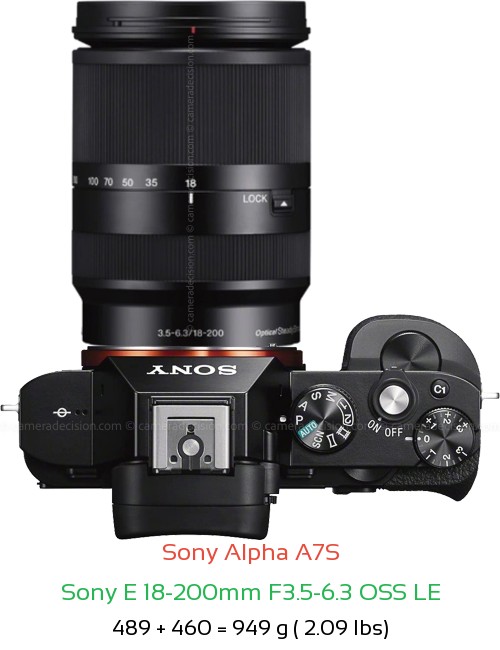 Sony A7S with Sony E 18-200mm F3.5-6.3 OSS LE Lens Size