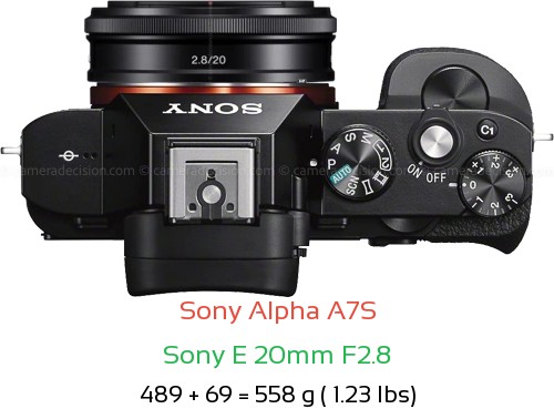 Sony A7S with Sony E 20mm F2.8 Lens Size