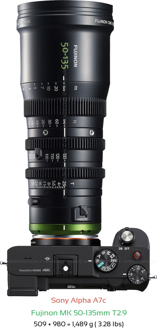 Sony A7c with Fujinon MK 50-135mm T2.9 Lens Size