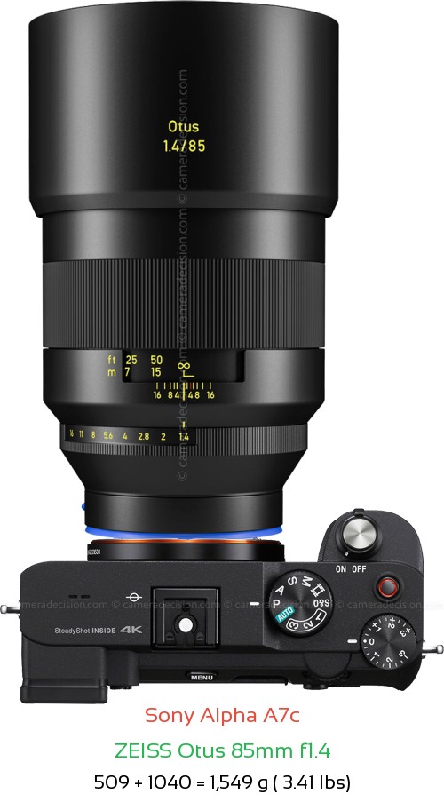 Sony A7c with Zeiss Otus 85mm f1.4 Lens Size