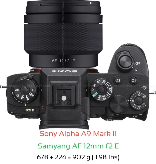Sony A9 II with Samyang AF 12mm f2 E Lens Size