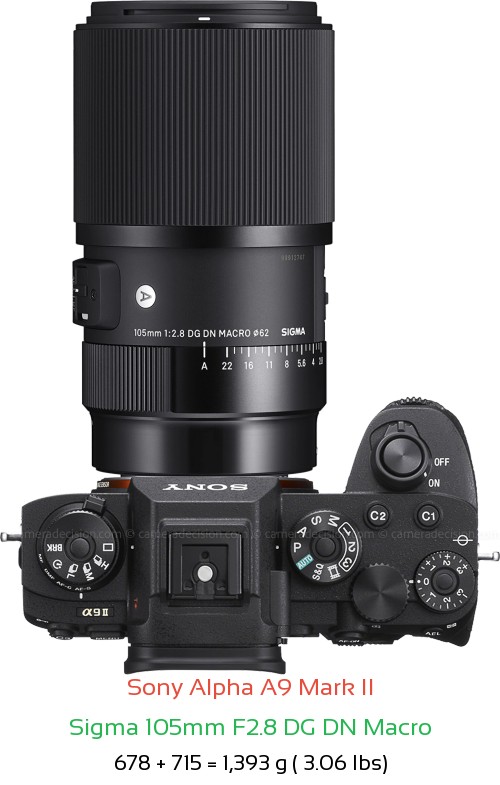 Sony A9 II with Sigma 105mm F2.8 DG DN Macro Lens Size