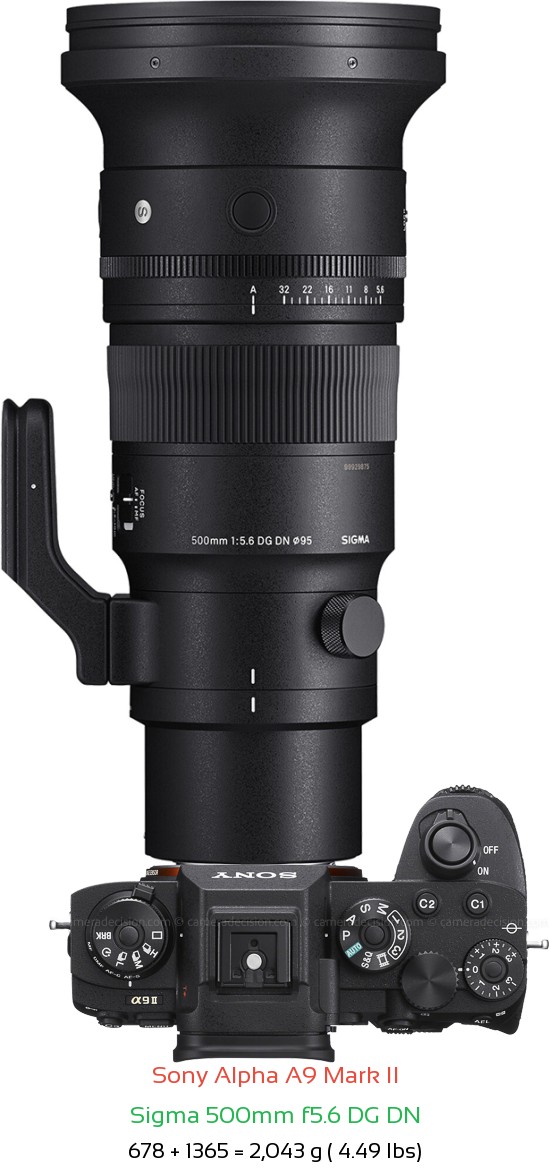 Sony A9 II with Sigma 500mm f5.6 DG DN Lens Size
