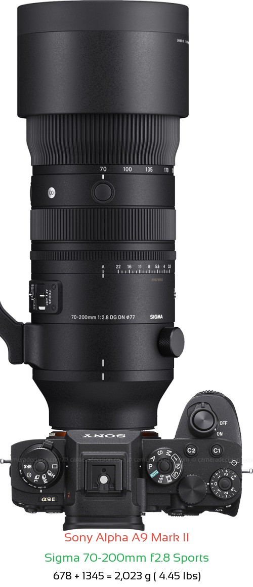 Sony A9 II with Sigma 70-200mm f2.8 Sports Lens Size