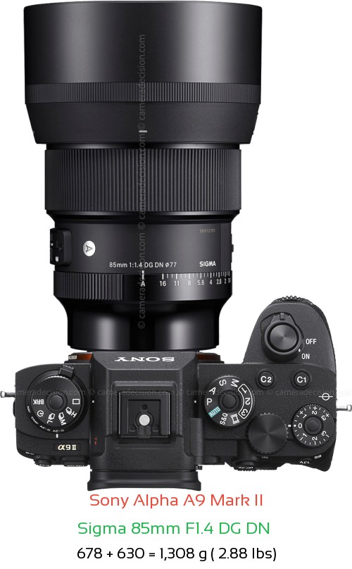 Sony A9 II with Sigma 85mm F1.4 DG DN  Lens Size