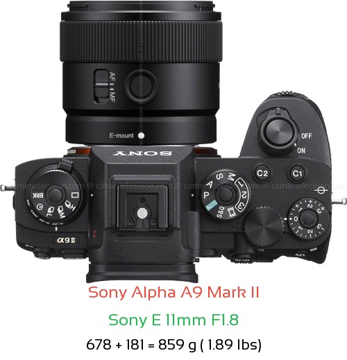 Sony A9 II with Sony E 11mm F1.8 Lens Size