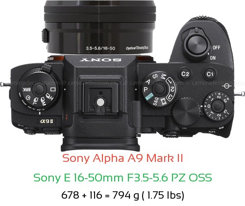 Sony A9 II with Sony E 16-50mm F3.5-5.6 PZ OSS Lens Size