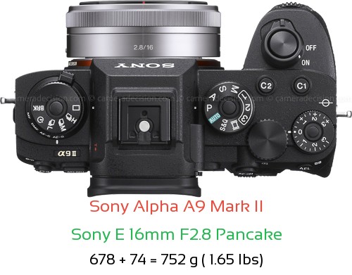 Sony A9 II with Sony E 16mm F2.8 Pancake Lens Size