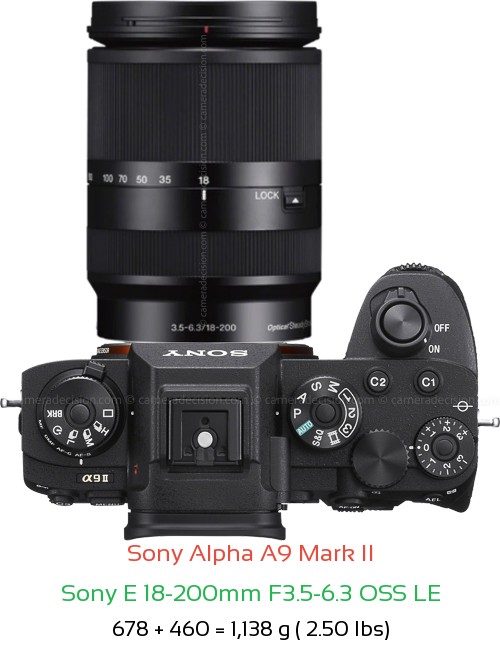 Sony A9 II with Sony E 18-200mm F3.5-6.3 OSS LE Lens Size