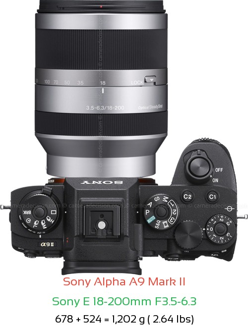 Sony A9 II with Sony E 18-200mm F3.5-6.3 Lens Size