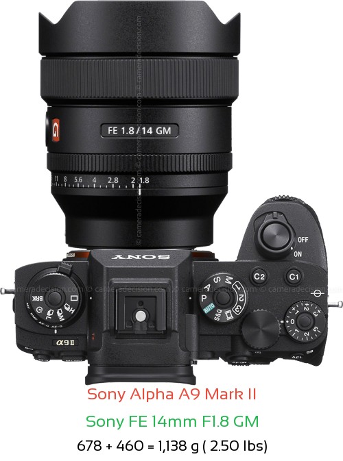 Sony A9 II with Sony FE 14mm F1.8 GM Lens Size