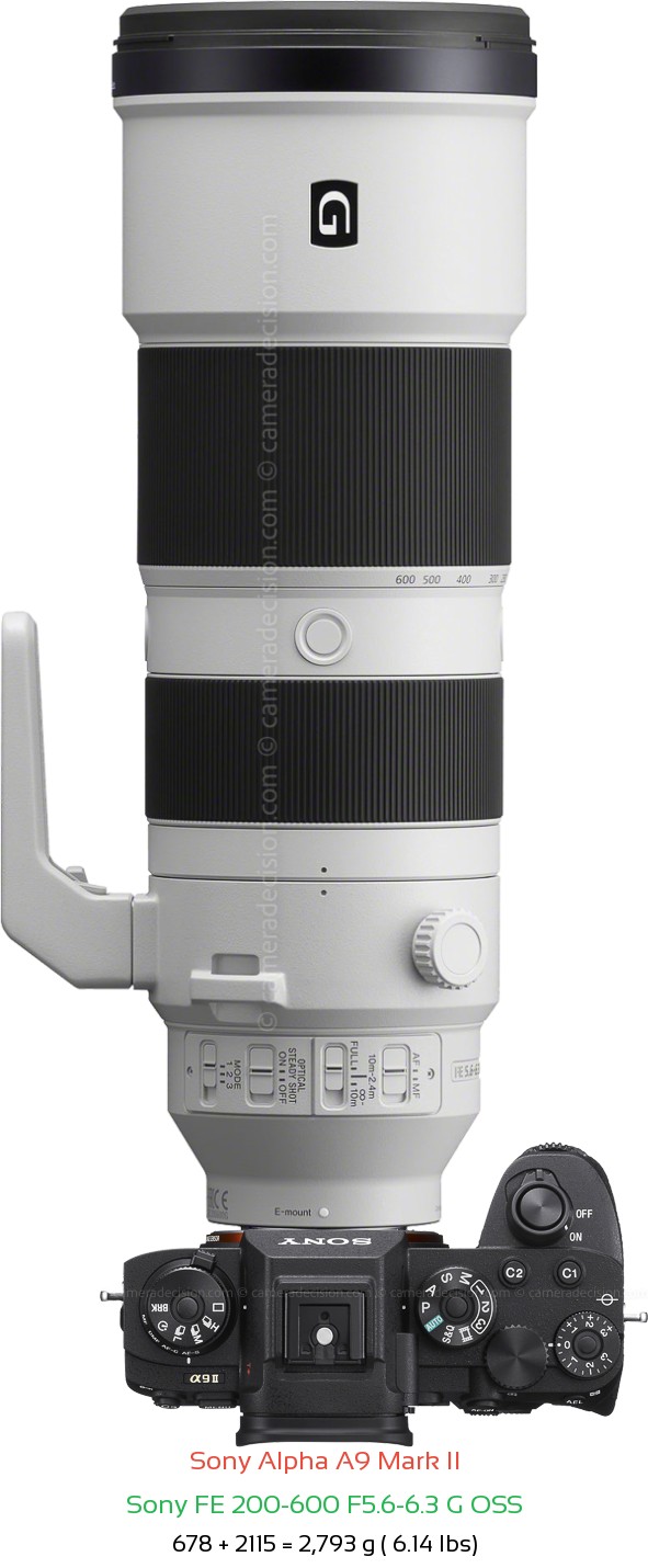 Sony A9 II with Sony FE 200-600 F5.6-6.3 Lens Size