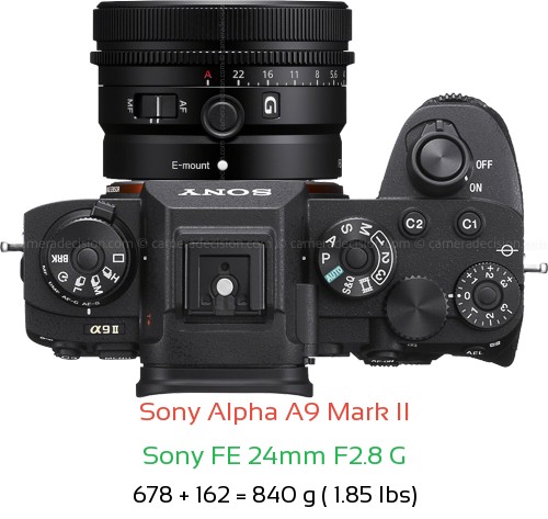 Sony A9 II with Sony FE 24mm F2.8 G Lens Size