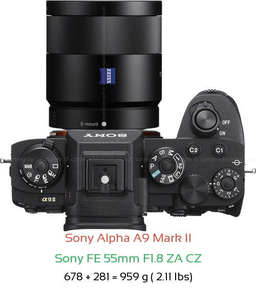 Sony A9 II with Sony FE 55mm F1.8 ZA CZ Lens Size
