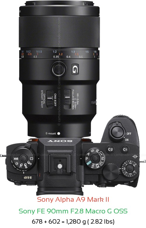 Sony A9 II with Sony FE 90mm F2.8 Macro G OSS Lens Size