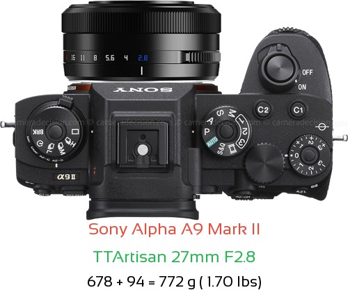 Sony A9 II with TTArtisan 27mm F2.8 Lens Size
