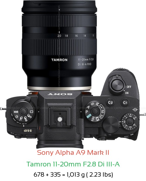 Sony A9 II with Tamron 11-20mm F2.8 A Lens Size