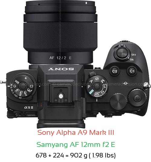 Sony A9 III with Samyang AF 12mm f2 E Lens Size