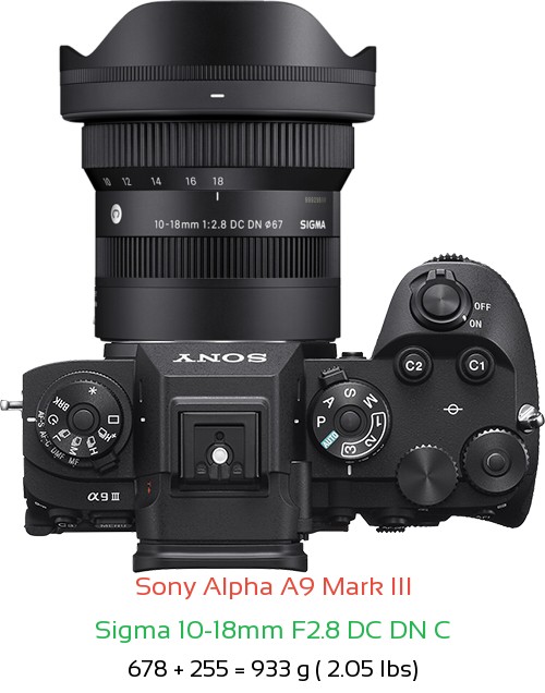 Sony A9 III with Sigma 10-18mm F2.8 DC DN C Lens Size