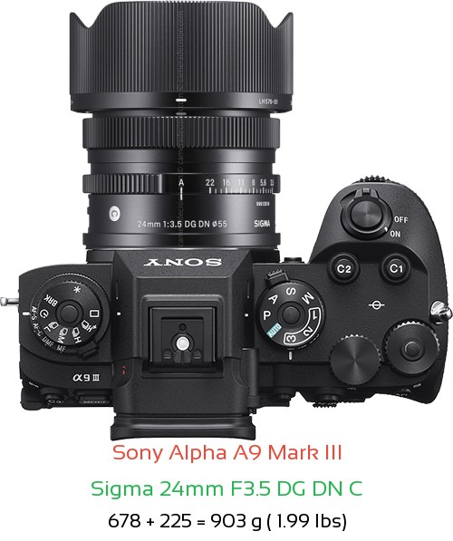 Sony A9 III with Sigma 24mm F3.5 DG DN C Lens Size