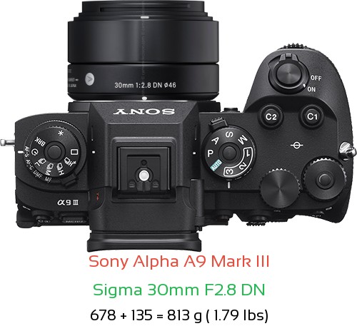 Sony A9 III with Sigma 30mm F2.8 DN Lens Size