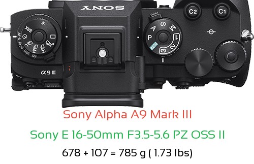 Sony A9 III with Sony E 16-50mm F3.5-5.6 PZ OSS II Lens Size