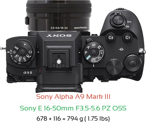 Sony A9 III with Sony E 16-50mm F3.5-5.6 PZ OSS Lens Size