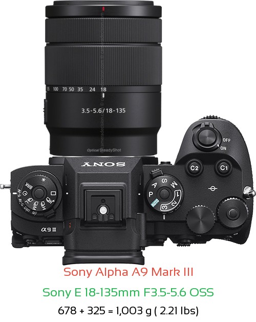 Sony A9 III with Sony E 18-135mm F3.5-5.6 OSS Lens Size