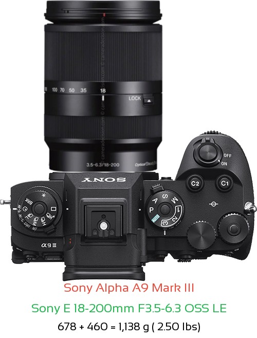 Sony A9 III with Sony E 18-200mm F3.5-6.3 OSS LE Lens Size