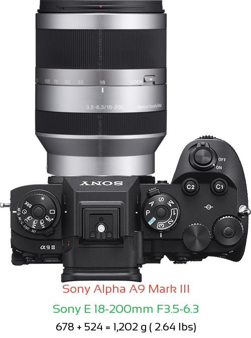 Sony A9 III with Sony E 18-200mm F3.5-6.3 Lens Size