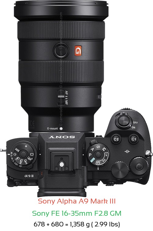 Sony A9 III with Sony FE 16-35mm F2.8 GM Lens Size