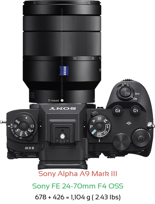 Sony A9 III with Sony FE 24-70mm F4 OSS Lens Size