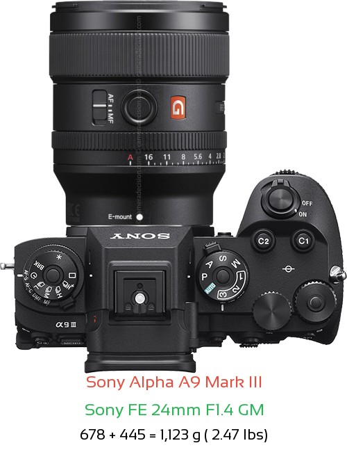 Sony A9 III with Sony FE 24mm F1.4 GM Lens Size
