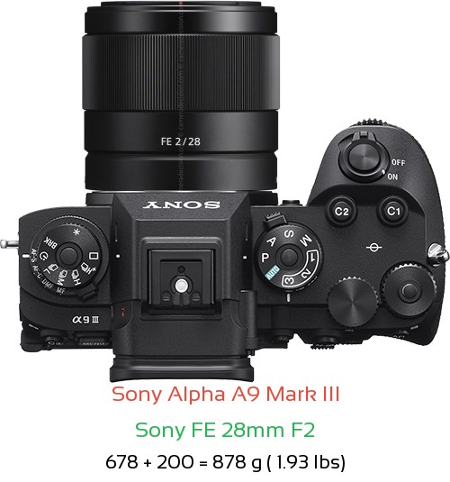 Sony A9 III with Sony FE 28mm F2 Lens Size