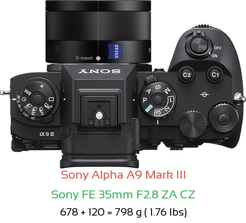 Sony A9 III with Sony FE 35mm F2.8 ZA CZ Lens Size