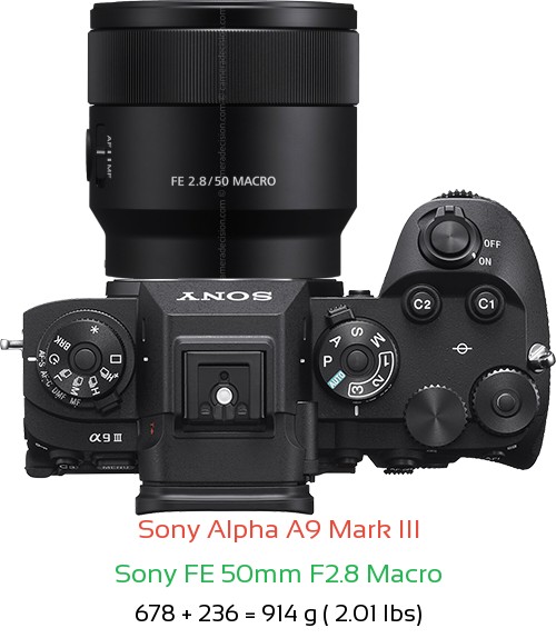 Sony A9 III with Sony FE 50mm F2.8 Macro Lens Size