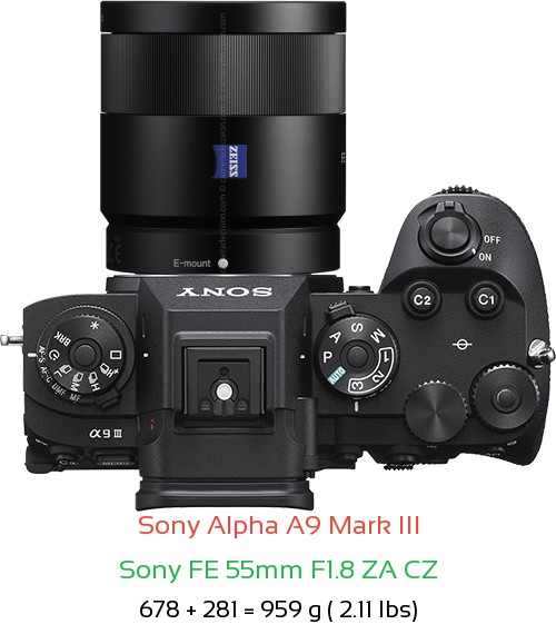 Sony A9 III with Sony FE 55mm F1.8 ZA CZ Lens Size