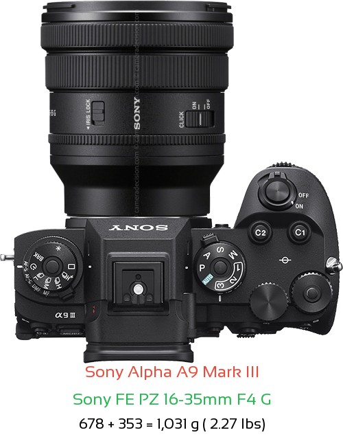 Sony A9 III with Sony FE PZ 16-35mm F4 Lens Size