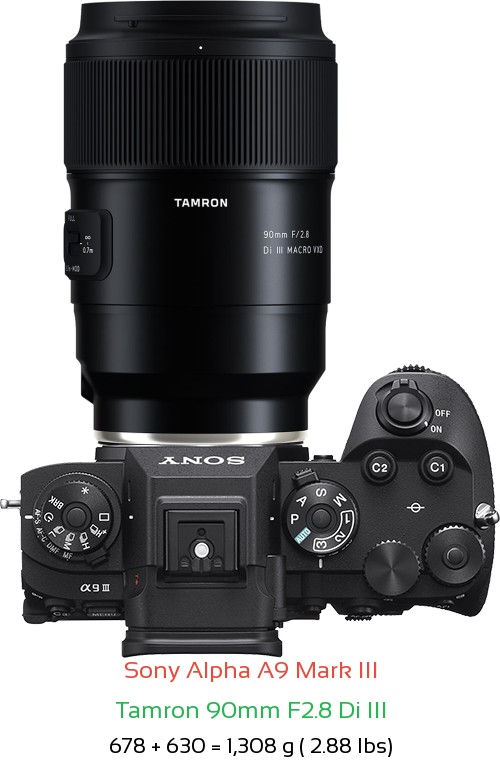 Sony A9 III with Tamron 90mm F2.8 Di III Lens Size