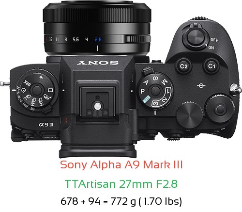 Sony A9 III with TTArtisan 27mm F2.8 Lens Size