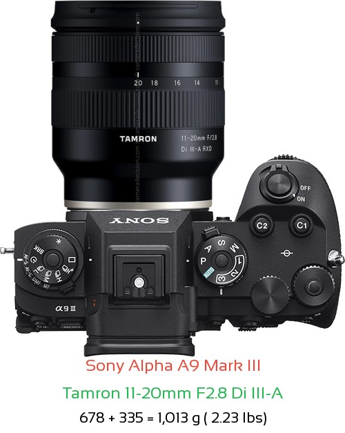 Sony A9 III with Tamron 11-20mm F2.8 A Lens Size