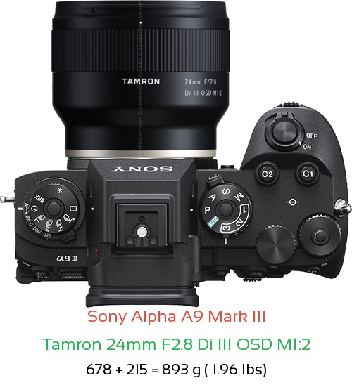 Sony A9 III with Tamron 24mm F2.8 Di III OSD M1:2 Lens Size