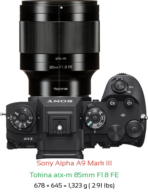 Sony A9 III with Tokina atx-m 85mm F1.8 FE Lens Size