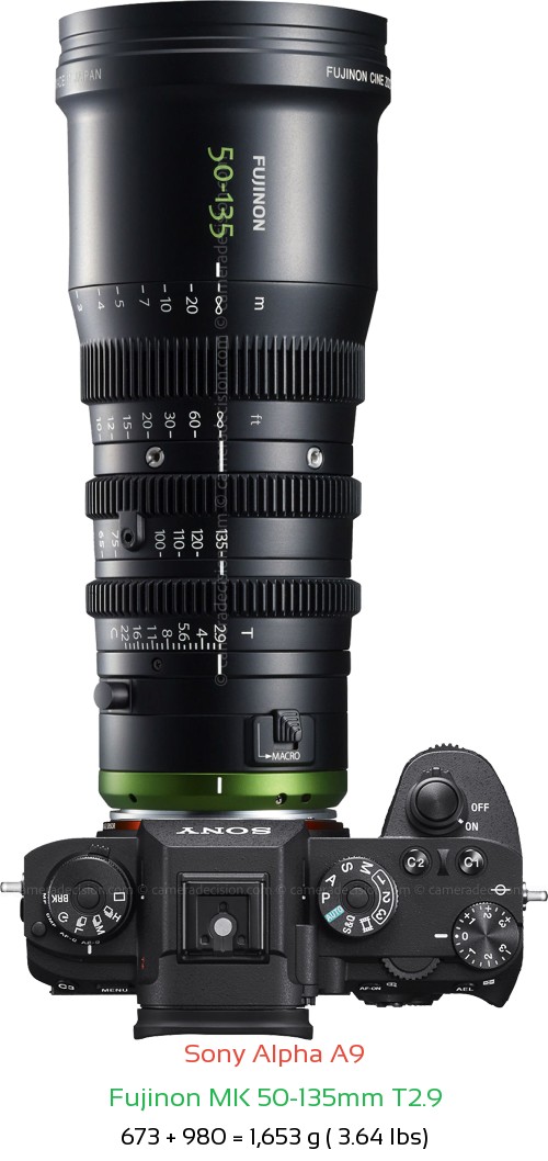 Sony A9 with Fujinon MK 50-135mm T2.9 Lens Size