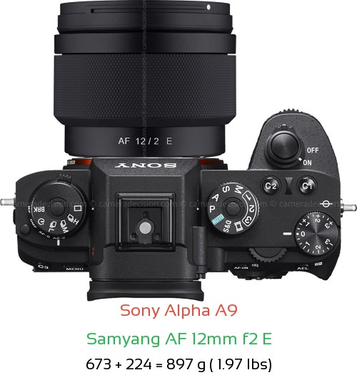Sony A9 with Samyang AF 12mm f2 E Lens Size