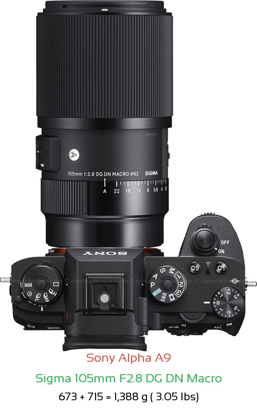 Sony A9 with Sigma 105mm F2.8 DG DN Macro Lens Size