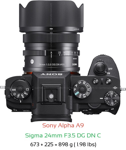 Sony A9 with Sigma 24mm F3.5 DG DN C Lens Size