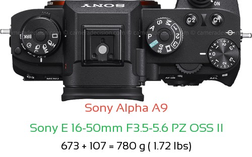 Sony A9 with Sony E 16-50mm F3.5-5.6 PZ OSS II Lens Size