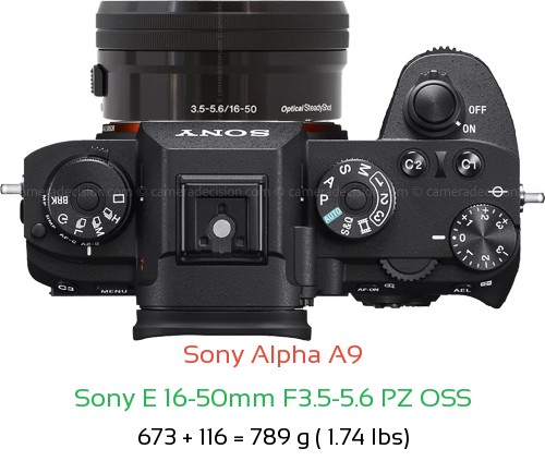 Sony A9 with Sony E 16-50mm F3.5-5.6 PZ OSS Lens Size